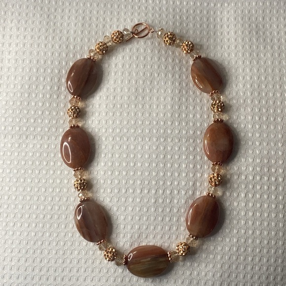 Handcrafted Red Carnelian Agate w/rose gold tone glitter balls Necklace - Picture 3 of 5